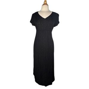 Dorothy Perkins Black Sheath Maxi Dress V-Neck Flutter Sleeve Vintage QQ16